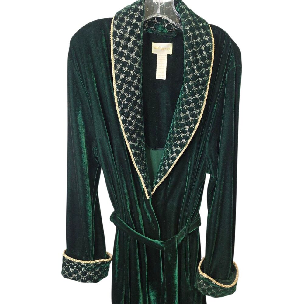 Vtg Women's Long Whispers Bath Robe Sz L Tie Belt Velour Hollywood Glam USA MADE